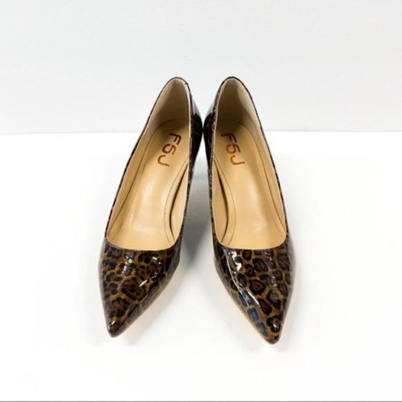 FSJ Women Sexy Pumps Leopard Snake Prints Shoes Kitten Low Heels Pointed Toe - Picture 1 of 7